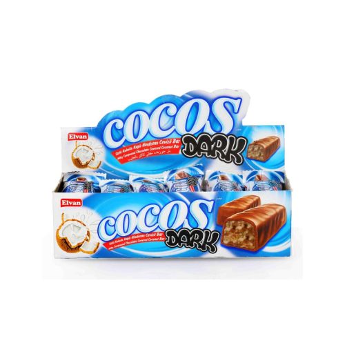 Elvan Cocos Dark Milky Compound Chocolate Covered Coconut Bar in Box 16 gr (0.56oz) - 24 Piecess