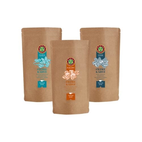 3 flavored (vanilla-caramel-hazelnut) filter coffee set kahve dunyasi 750 gr (26. 45oz)