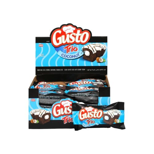 Cici gusto trio chocolate coated cake with coconut cream filling in box 40 gr (1. 41oz) - 24 pieces