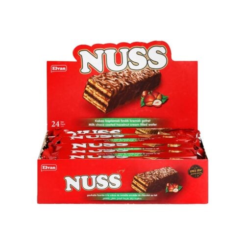 Elvan Nuss Milk Chocolate Coated Hazelnut Cream Filled Wafer in Box 20 gr (0.70oz) – 24 Pieces