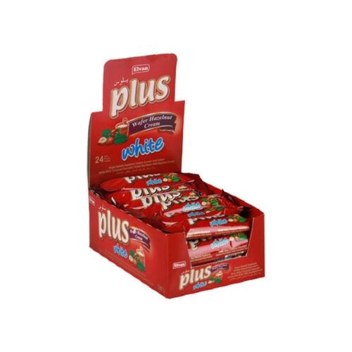 Elvan plus white milky compound chocolate coated roll wafer with hazelnut cream in box 13 gr (0. 45oz) - 24 pieces