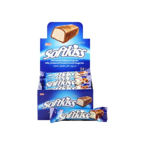 Elvan softkiss milky compound chocolate covered nougat bar in box 18 gr (0. 63oz) – 24 pieces