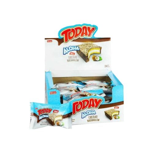 Elvan today aloha chocolate covered mini cake with marshmallow and coconut in box 20 gr (0. 70oz) - 24 pieces