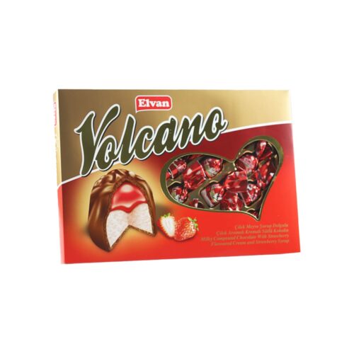Elvan volcano milky compound chocolate with milky cream and strawberry in box 300 gr (10. 59oz)