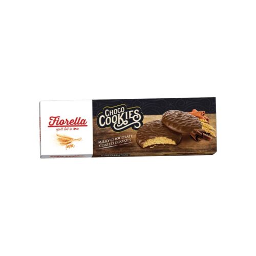 Fiorella choco cookies milky chocolate coated cookies with caramel 106 gr (3. 73oz)