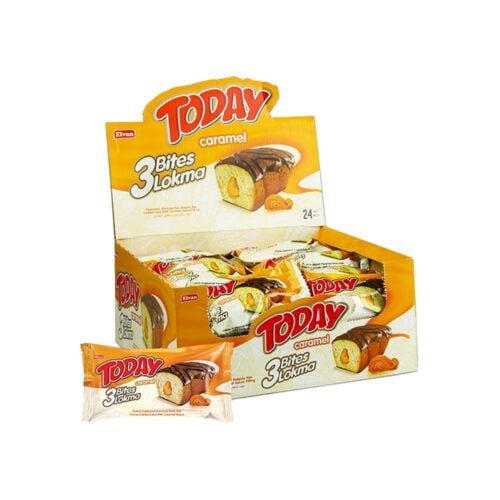 Elvan today 3 bites milk chocolate coated cake with caramel filling in box 40 gr (1. 41oz) – 24 pieces