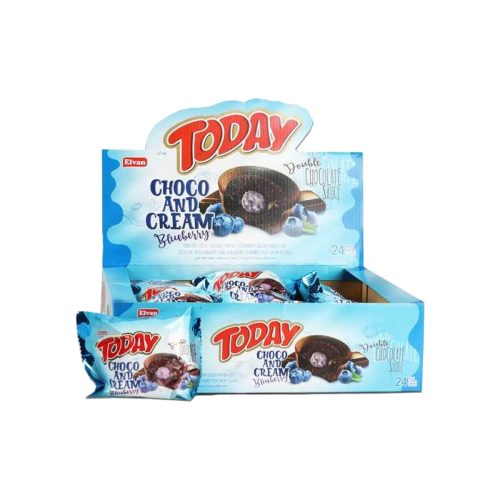 Elvan Today Cocoa Cake with Whole Blueberry and Chocolate Sauce in Box 50 gr (1.76oz) - 24 Pieces