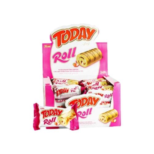 Elvan today swiss roll cake with vanilla cream and strawberry jelly in box 35 gr (1. 23oz) – 24 pieces