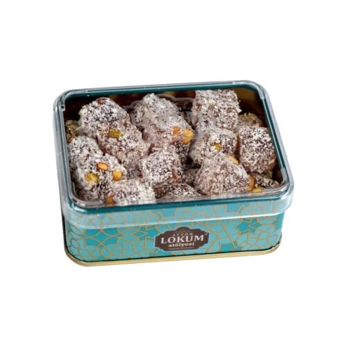 Coconut covered double roasted turkish delight with pistachio lokum atolyesi 150 gr (5. 29oz)