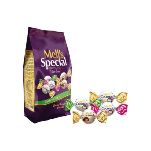 Mell's caramel special coconut and caramel filled milk chocolate 500 gr (17. 64oz)