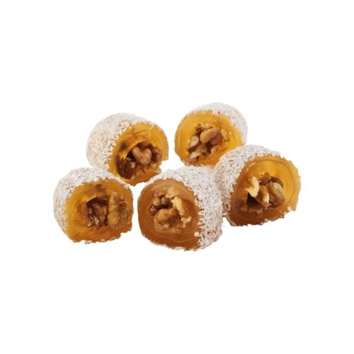 Coconut coated turkish delight roll with walnut lokum atolyesi
