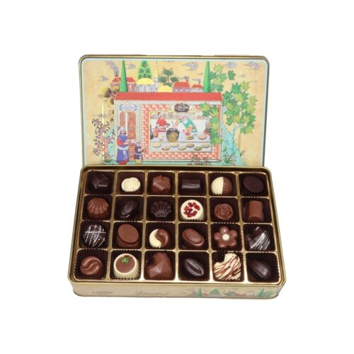 Assorted handmade special chocolate in metal box lokum atolyesi 280 gr (9. 87oz)