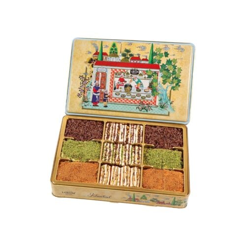 Assorted sultan turkish delight in metal box lokum atolyesi 800 gr (28. 21oz)