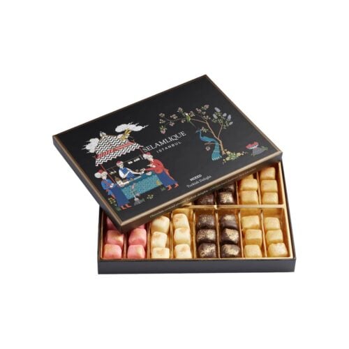 Gold sprinkled mixed turkish delight in box selamlique