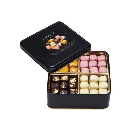 Gold sprinkled mixed turkish delight in metal box selamlique