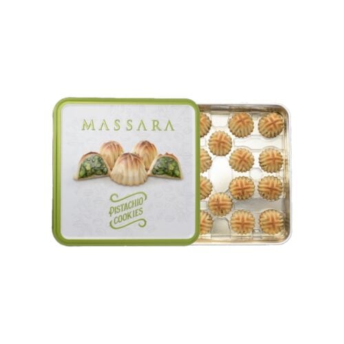 Pistachio cookies in metal box massara