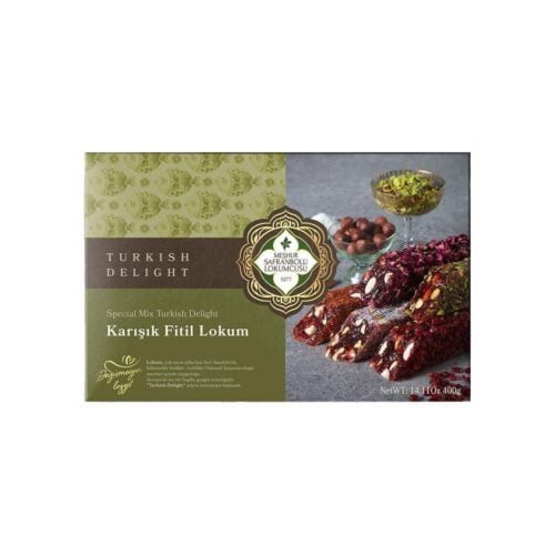 Special Mixed Wick Turkish Delight with Mixed Nuts in Box Safranbolu Lokumcusu 400 gr (14.11oz)
