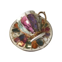 Porselen El Dekor Malina Colorful Hand-Painted Porcelain Golden Coffee Set