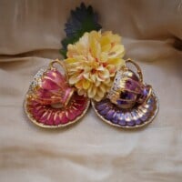 Porselen El Dekor Pink and Purple Valeko Hand-Painted Porcelain Golden Coffee Serving Set 2 Pieces