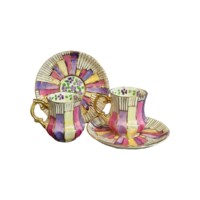 Porselen El Dekor Purple Stairs Hand-Painted Porcelain Golden Coffee Set 2 Pieces