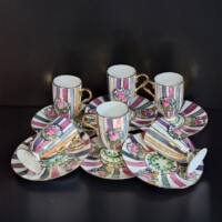 Porselen El Dekor Raduga Hand-Painted Porcelain Golden Coffee Serving Set 6 Pieces