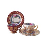 Porselen El Dekor Red and White Suliman Hand-Painted Porcelain Golden Coffee Serving Set 2 Pieces