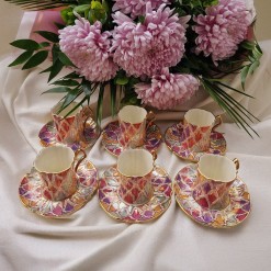 Porselen El Dekor Roda Hand-Painted Porcelain Golden Coffee Serving Set 6 Pieces