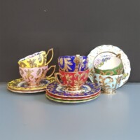 Porselen El Dekor Suliman Colorful Hand-Painted Porcelain Golden Coffee Serving Set 6 Pieces