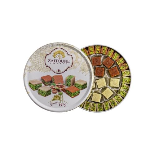 Square kadayifi with pistachio in metal box zaitoune 500 gr (17. 64oz)