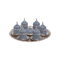 Evil Eye Silver Turkish Coffee Set for Six