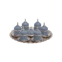 Evil Eye Silver Turkish Coffee Set for Six