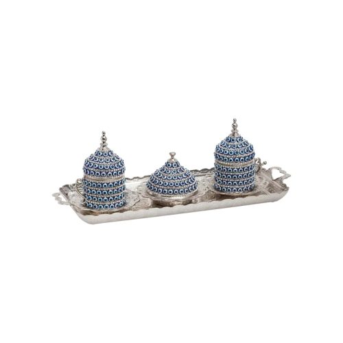 Evil Eye Silver Turkish Coffee Set for Two
