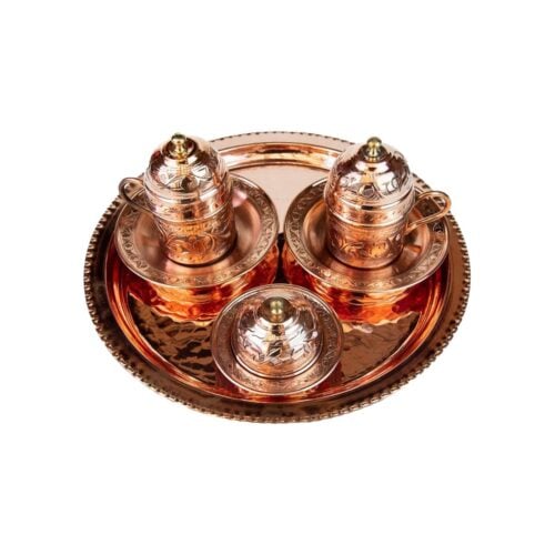 Handcrafted copper coffee cup set for two