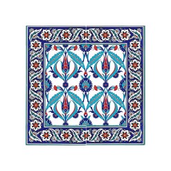 Red Tulip Patterned 60x60 cm Iznik Style Ceramic Tile Set