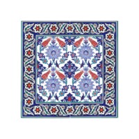 Red Tulip Patterned 60x60 cm Kutahya Style Ceramic Tile Set