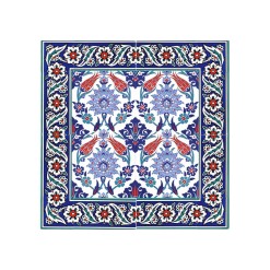 Red Tulip Patterned 60x60 cm Kutahya Style Ceramic Tile Set