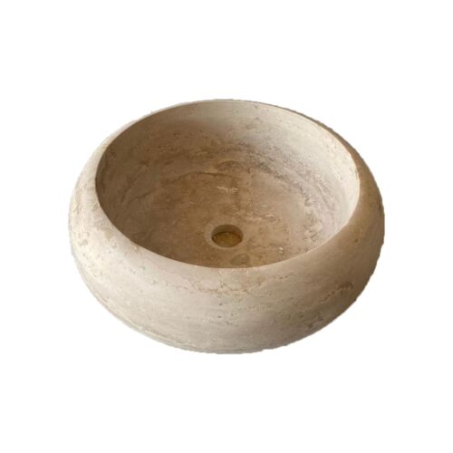 Round beige travertine sink