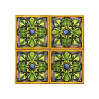 Talavera Patterned 10x10 cm Mexican Style Porcelain Tile Set (ics127) Ikbal Porselen - 4 Pieces