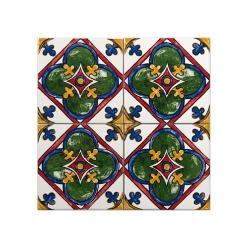 Talavera patterned 10x10 cm mexican style porcelain tile set (ics141) ikbal porselen - 4 pieces