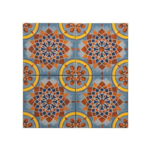 Talavera patterned 10x10 cm mexican style porcelain tile set (ics152) ikbal porselen - 4 pieces