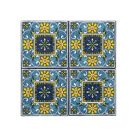 Talavera Patterned 10x10 cm Mexican Style Porcelain Tile Set (ics154) Ikbal Porselen - 4 Pieces