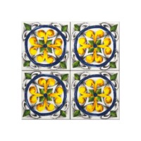 Talavera Patterned 10x10 cm Mexican Style Porcelain Tile Set (ics156) Ikbal Porselen - 4 Pieces