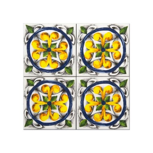 Talavera patterned 10x10 cm mexican style porcelain tile set (ics156) ikbal porselen - 4 pieces