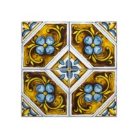 Talavera Patterned 10x10 cm Mexican Style Porcelain Tile Set (ics161) Ikbal Porselen - 4 Pieces