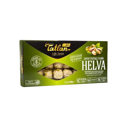 Tatlan Helva Life Series Sugar-Free Plain Tahini Halva with Pistachio 300 gr (10.58oz)