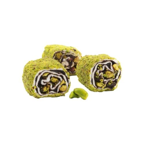 Turkish delight roll with pistachio and chocolate sauce adnan efendi