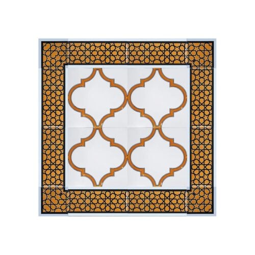 Yellow and White Arabesque Patterned 60x60 cm Kutahya Style Tile Set