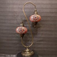 Double Shade Red Mosaic Turkish Filigree Table Lamp