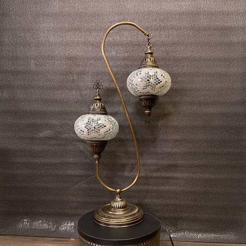 Grandbazaarist Double Shade White Mosaic Turkish Filigree Table Lamp » Buy Online » Grand Bazaar ...