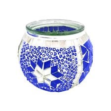 Blue mosaic glass candle holder
